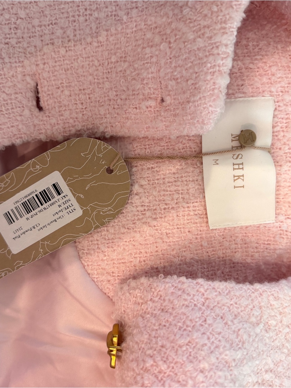 Meshki Pale Pink Bouclé Button Jacket with Gold Hardware - Picture 6 of 7